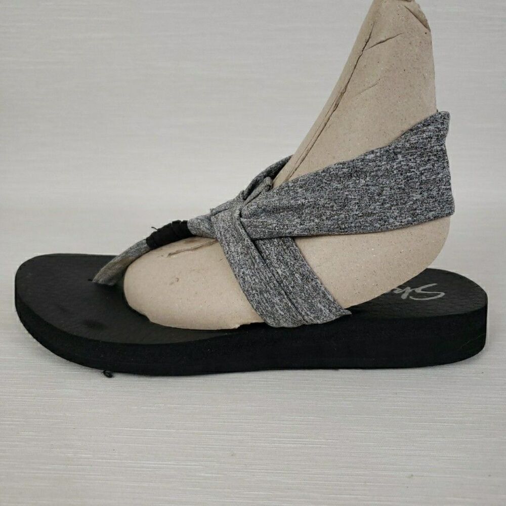 Skechers Yoga Foam Sandals Women 7 Grey Black Slingback Thong Summer Footwear - Picture 5 of 16